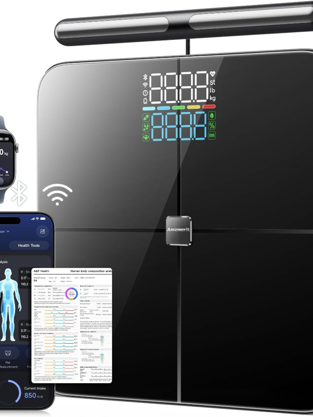 NEW Amzmerit Smart Scale With Handle, 8-Electrode Body Composition Analyzer